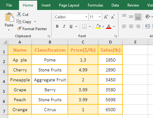 An example of adding a currency symbol before the value in Excel