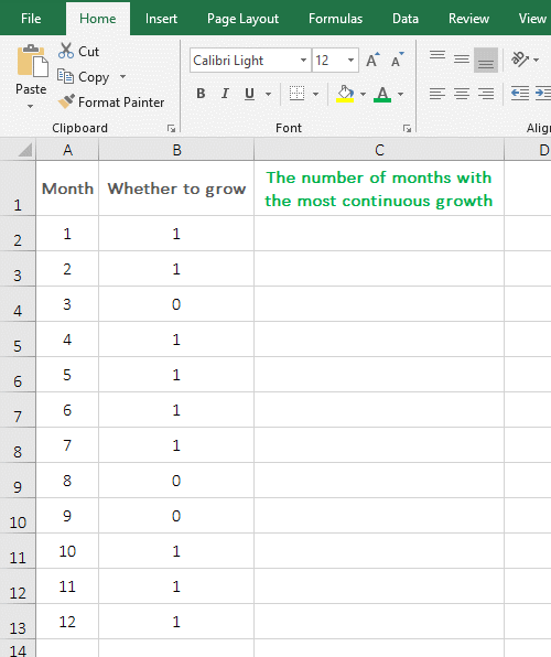 Max + Frequency + Row combination counts the most consecutive in Excel