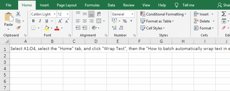 How to fix a piece of text in a specified number of cells in excel