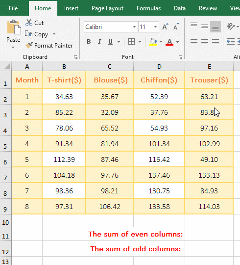 SumProduct + Mod + Column combination returns the sum of odd or even columns in Excel