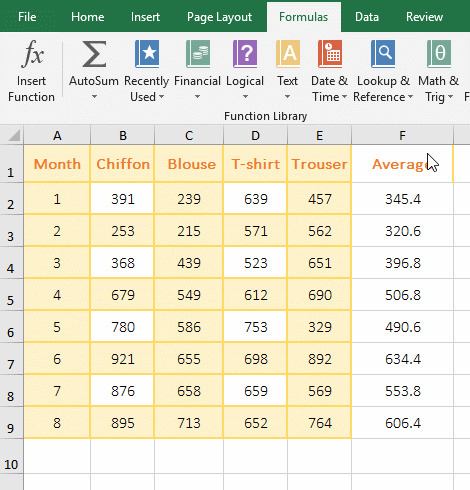 How to average a column in excel