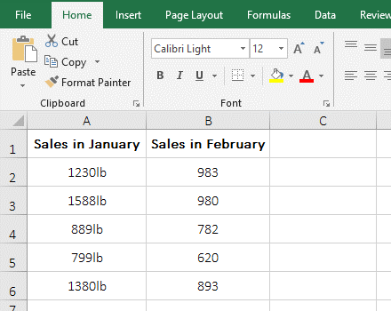 Subtraction of digital with units in Excel