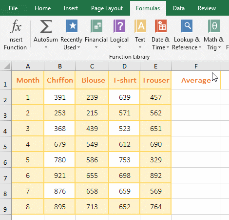How to average rows in excel