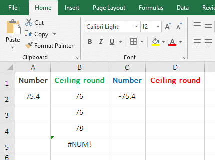Argument Number of Ceiling function is negative and Significance is positive in Excel