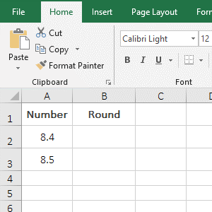 The function Round, rounded off in Excel