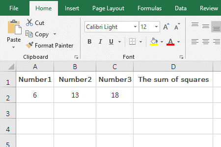 How to calculate sum of squares in Excel