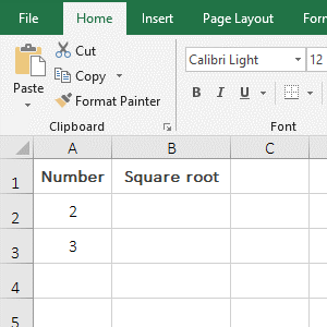 Using the Power function to calculate square root in Excel