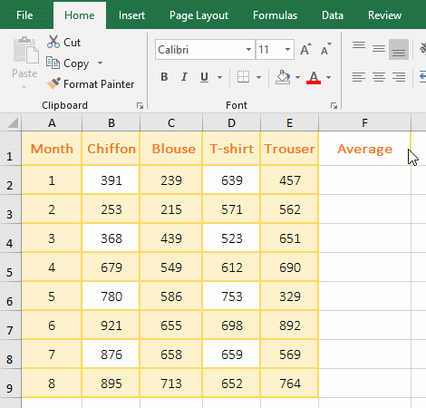 How to average a row in excel