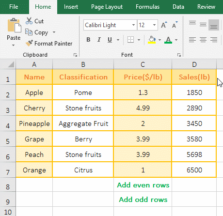 SumProduct + Row + Mod combination adds even rows or odd rows