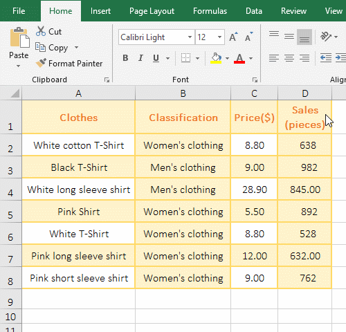 Excel fixed row height and column width