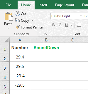 RoundDown function in Excel