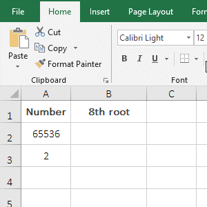 How to calculate N-th root in Excel