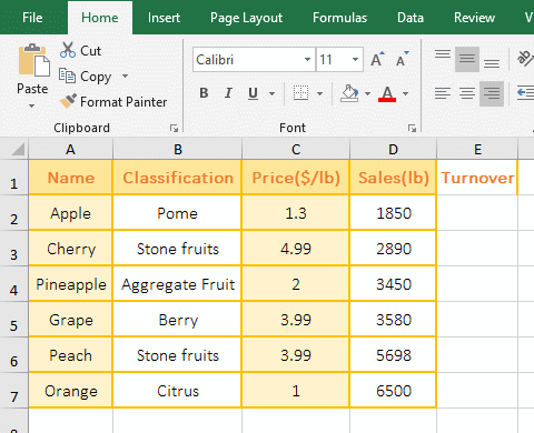 The examples of Excel Product function(Multiply function in Excel)