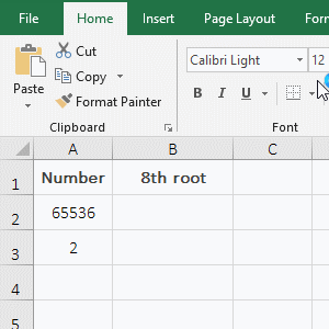 Using the Power function to calculate N-th root in Excel