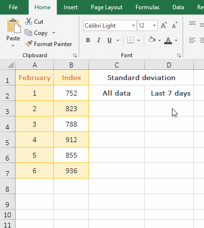 Stdev + OffSet + Match combination to calculate automatically the standard deviation after adding new data in Excel