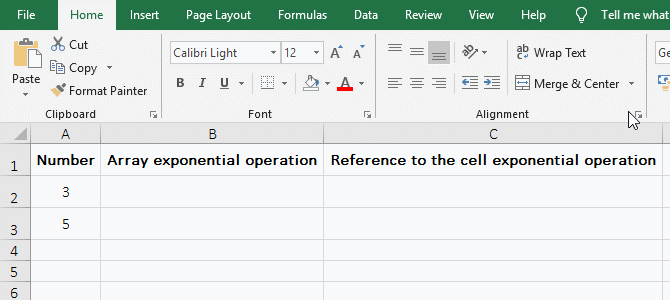 Array and reference to cells exponential operation with Product in Excel