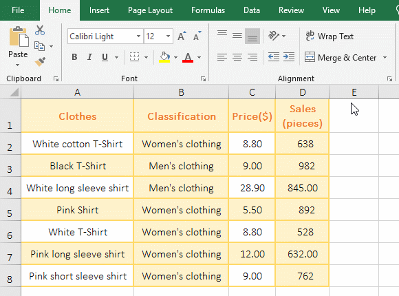 How to merge across in excel