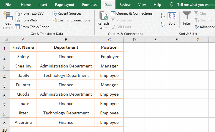 Excel text filter