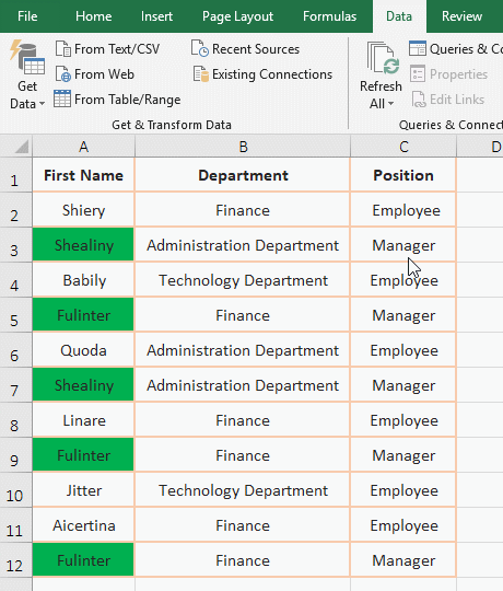 Duplicate items in two columns in excel