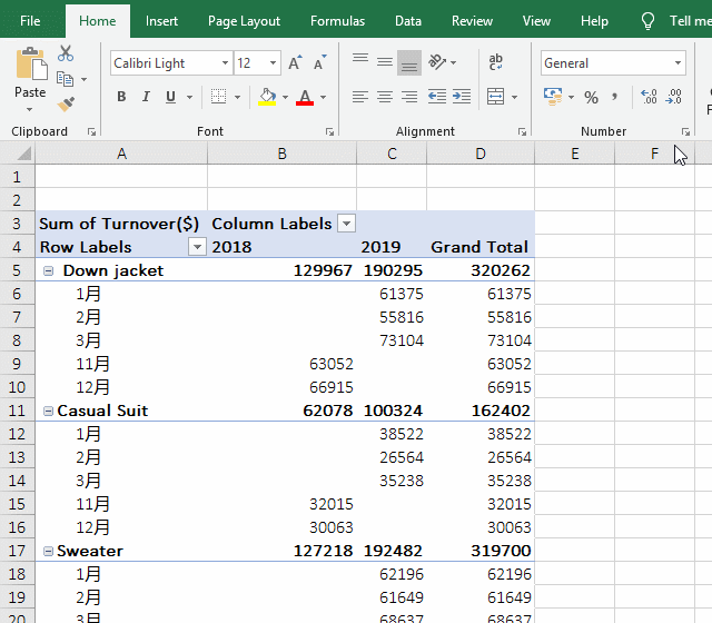 Subtotal by week in PovitTable in Excel