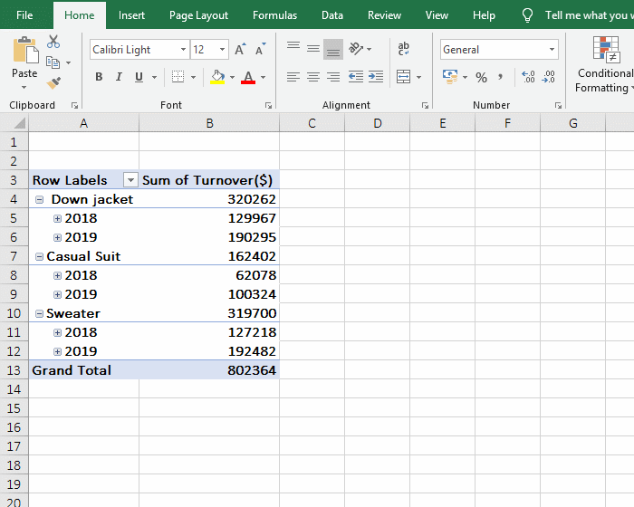 Excel Subtotals by month in PivotTable