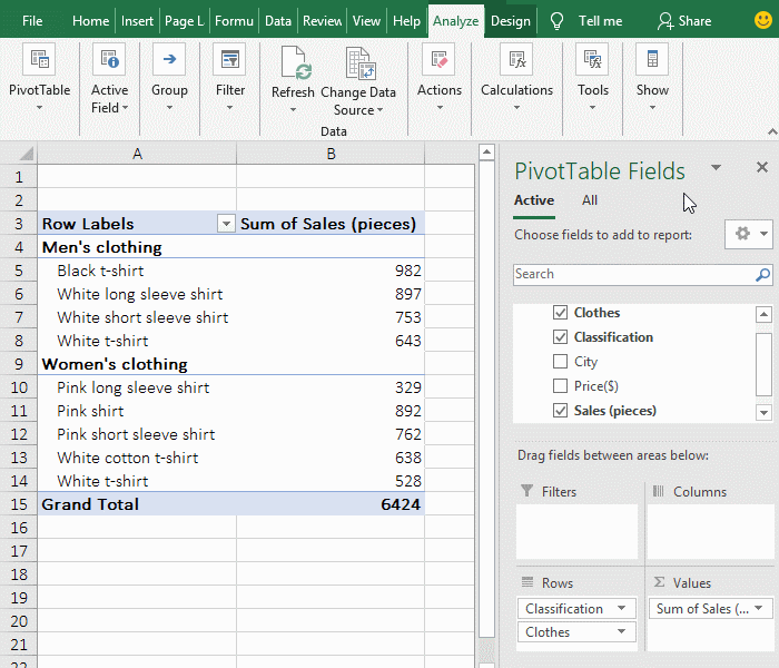 Excel pivot table Filter