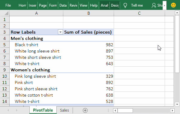 Double-click the Value column to display a complete record in Excel Pivot Table