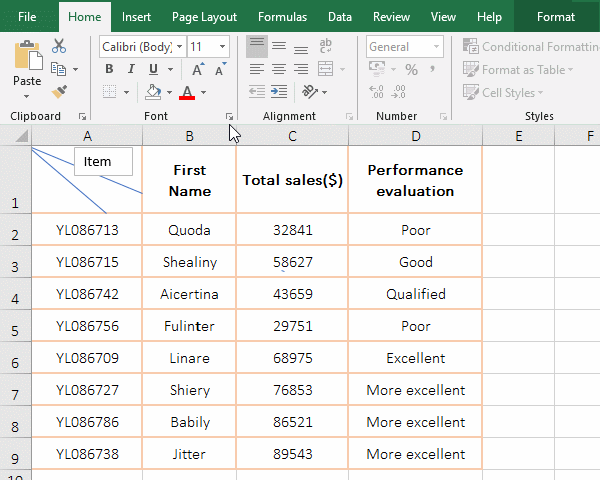 Add text using a text box for header of table in Excel