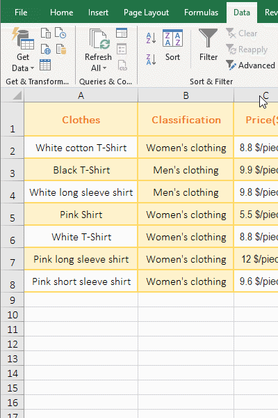 How to filter by inputting text to be searched in excel