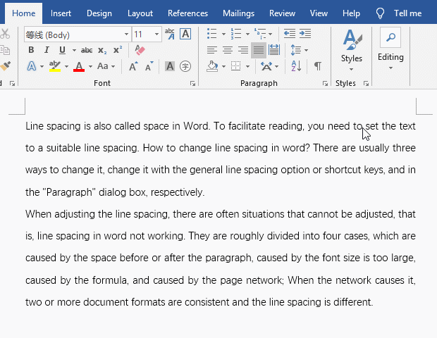 spacing between lines in word