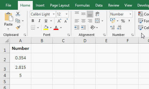 Round to two decimal places with the Number Format in excel