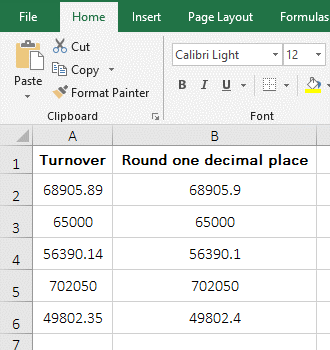 round the decimals in the original cell in excel