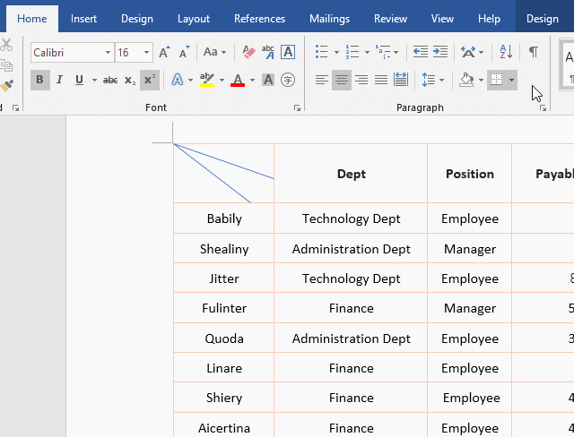 Add text to double diagonal line in Word