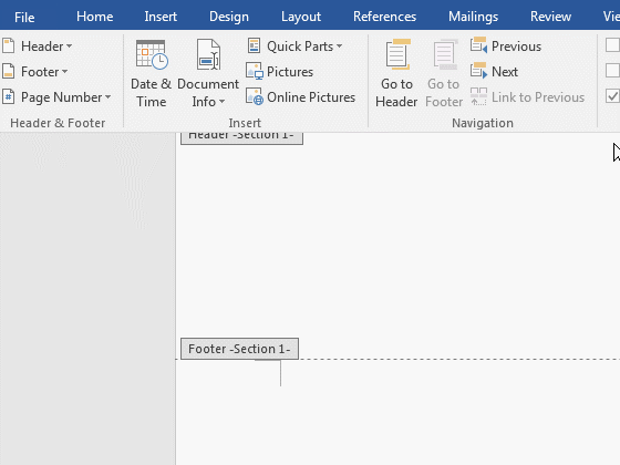 Set different headers in word