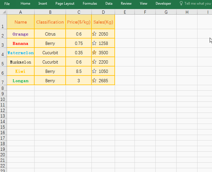 Excel Sort by cell icon