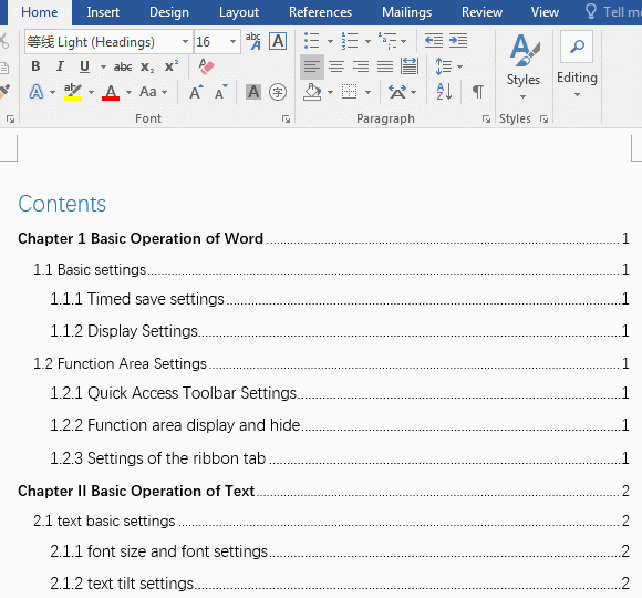 Word set the table of contents style