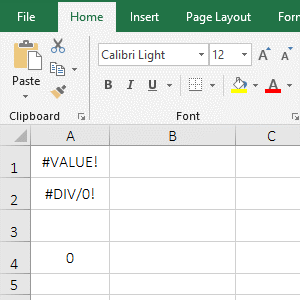 There are 0 and incorrect values in the referenced cells in Average formula