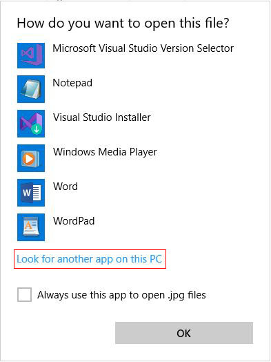 Windows 10 how to set default program to open files