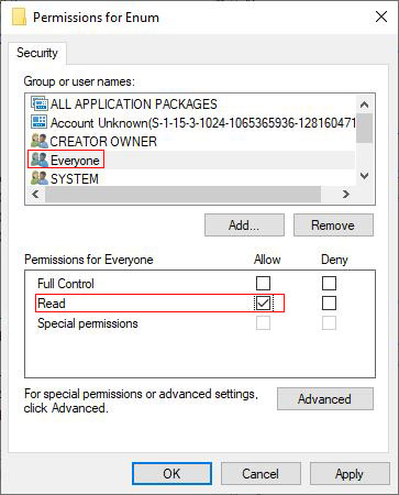 Select permissions in Windows