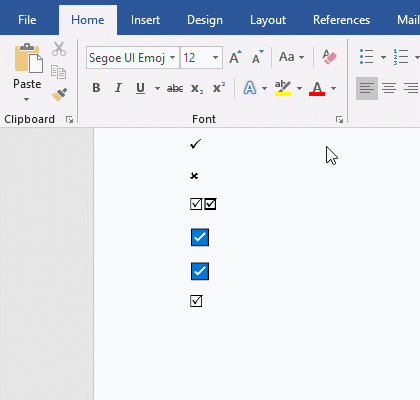 Set styles for the tick symbol in Word