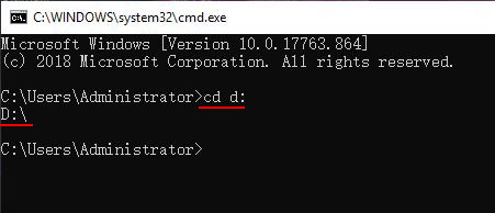 Cmd enter D disk in Windows 7, 8 and 10