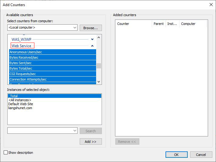 Add Counter in Performance Monitor dialog box in Windows