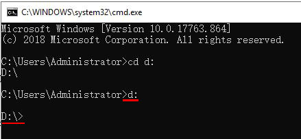 Cmd enter D disk in Windows 7, Windows 8 and Windows 10