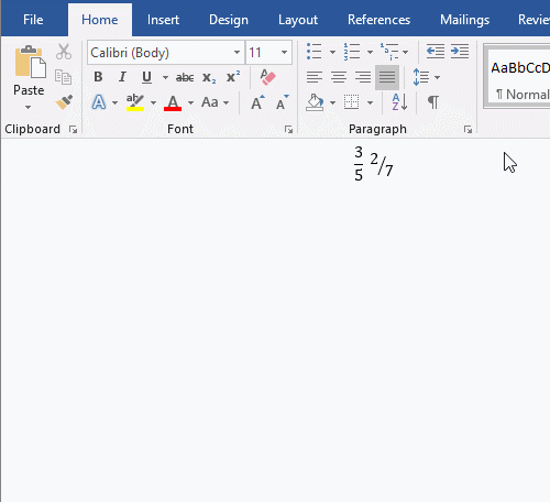 Adjust the alignment For a fraction in Word