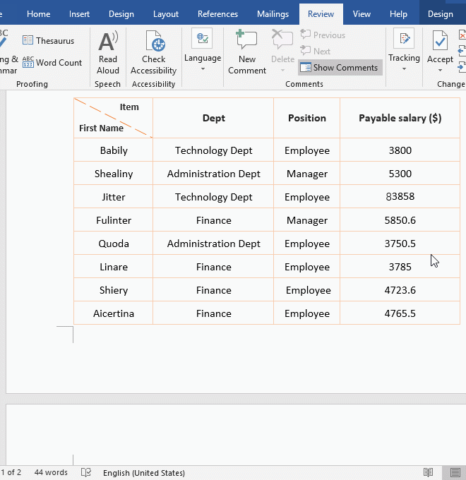 Word table skips to next page