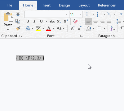Toggle Field Codes For a fraction in Word
