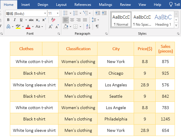 How to remove table border in Word