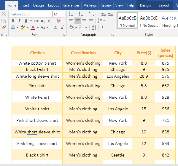Adjust multible table row height in Word