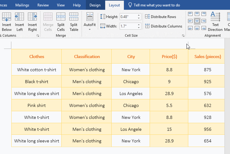 Use row height to adjust table in Word