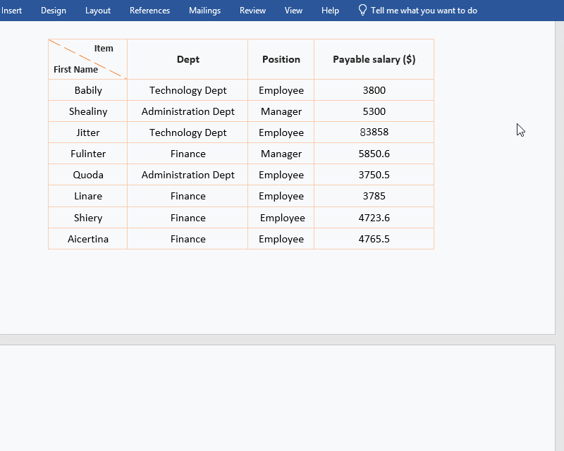 Word row skips to next page